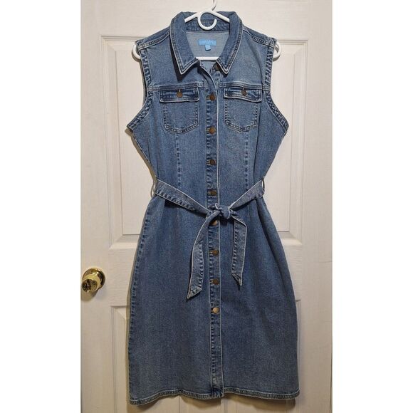 Draper James Dresses & Skirts - Draper James RSVP Light Wash Denim Sleeveless Jean Dress Midi Y2K Belted Size XL